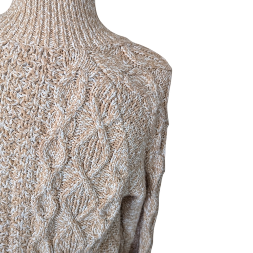 Talbots Tan Neutral Cable Knit Chunky Fisherman Preppy Classic Cardigan Sz M - Picture 6 of 9